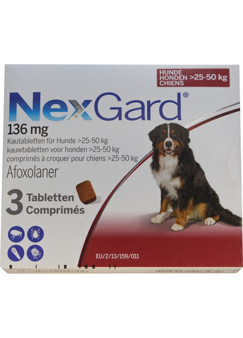 Жувальні таблетки проти бліх і кліщів для собак Merial Nexgard 2550 кг XL 3 шт. x 6.0 г у пап Boehringer Ingelheim (279561771)