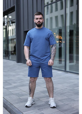 Синий летний мужской хлопковый качественный комплект на лето, шорты и футболка для тренировок отдыха с шортами Intruder
