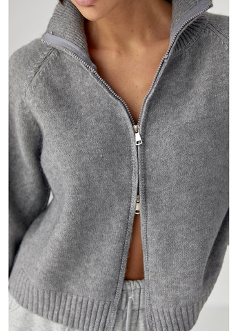 Короткий в'язаний кардиган на блискавці - сірий колір Lurex (364967650)