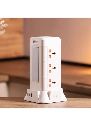 Сетевой фильтр удлинитель 4.8 м с лампой на 9 универсальных розеток с 2 USB, 1 Type-C, беспроводная зарядка HP-5-7MF LUGI (389121620)