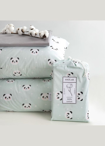 Комплект постельного белья полуторный натуральный хлопок 2 наволочки 50х70 см Панда мята IDEIA (334727043)