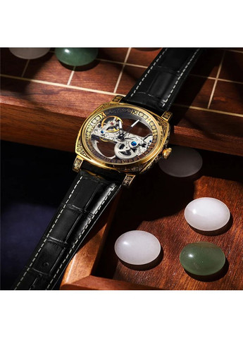 Годинник механічний золотистий зі шкіряним ремінцем для чоловіків класичні стрілочні стильні ProDobro (367267838)