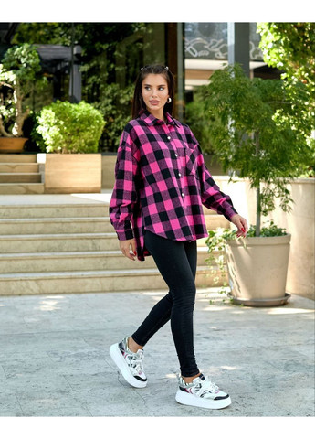 Розовая повседневный рубашка в клетку GD/GL Модний простір с длинным рукавом