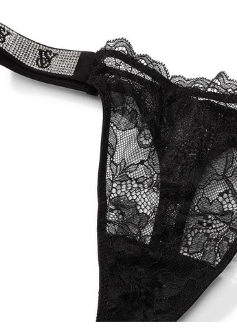 Жіночі трусики Shine Strap Lace Thong Panty мереживо зі стразами M Чорні Victoria's Secret (282964643)