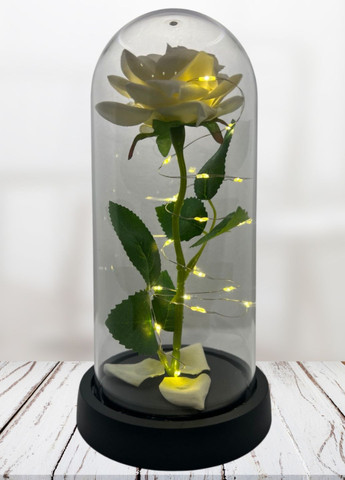 Вічна троянда в колбі (нічник) з LED підсвічуванням 20 см, біла з чорною підставкою No Brand (315728813)