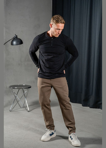 Чоловічий трикотажний лонгслів із планкою на ґудзиках Long Casual Чорний Teamv однотонний чорний