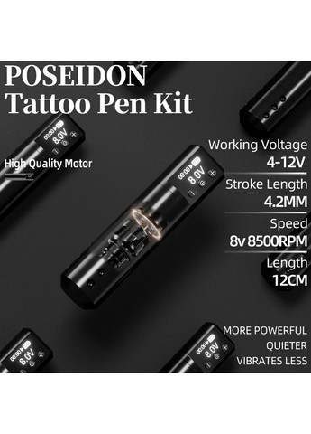 Суперкомплекс набір для тату майстра, машинку для тату TU25 + картриджі + фарби + сумка POSEIDON (369936544)