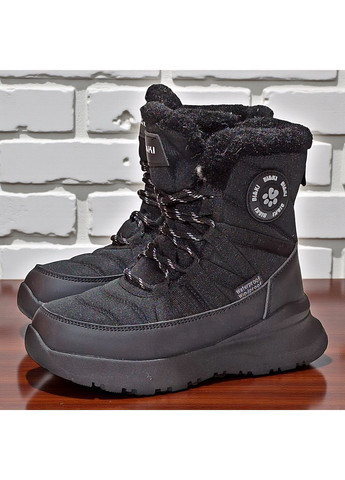 Черные зимние подростковые ботинки для девочки,зимние ботинки для девочки подростка,зимние хайтопы для девочки,дутики для подростка Biki со шнурками