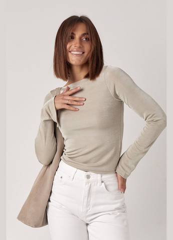 Бежевий демісезонний еластичний жіночий джемпер із блискучого трикотажу Lurex