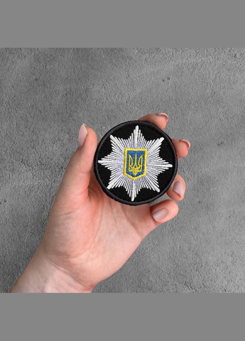 Шеврон на липучці Кокарда Поліція кругла 6 см чорний, вишитий патч нашивка липучка IDEIA (313595054)