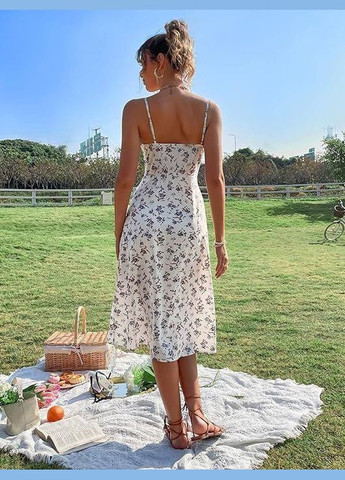 Белое повседневный, праздничный, коктейльное женское летнее платье белое с цветочным принтом No Brand с цветочным принтом