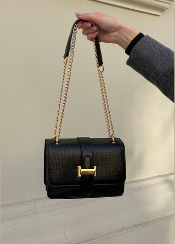 Женская классическая сумка рептилия через плечо кросс-боди на толстой цепочке черная No Brand (284346827)