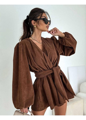 Женский комбинезон из микровельвета. Україна коричневый повседневный вельвет