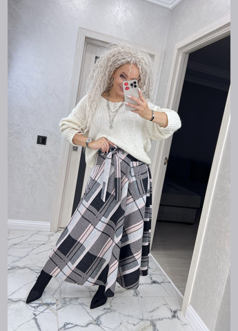 Серая офисная, повседневная, кэжуал в клетку женская теплая длинная юбка макси в клетку с добавлением шерсти No Brand