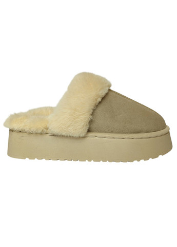 Бежевые женские тапочки угги бежевые на платформе. No Brand с мехом