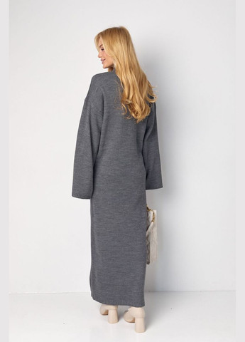 Сіра повсякденний довга в'язана сукня прямого крою 7020 Lurex однотонна