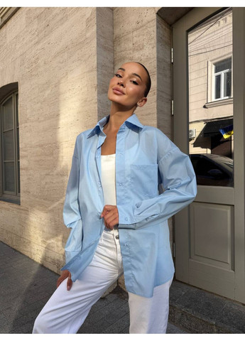 Голубой повседневный, классическая, кэжуал рубашка однотонная No Brand