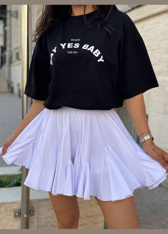 Белая повседневная однотонная женская юбка мини с шортами Україна клешированная-солнце