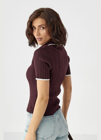 В'язане поло з контрастною окантовкою Lurex (328633560)