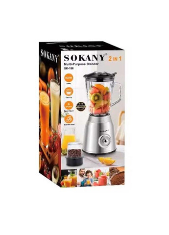 Блендер стационарный SK-186 со стеклянной чашей 1.5 литра и кофемолкой для коктейлей и смузи 800 Вт Sokany (333662527)
