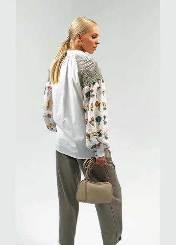 Комбинированная эксклюзивная современная вышиванка с вышитым рукавом - ua46 / eu40 Iren Klairie