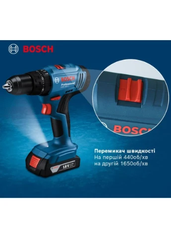 Акумуляторний дриль-шурупокрут GSB 183-LI (18В, 13 мм, 56 Нм, 2 Агод) ударний + АКБ зарядний пристрій кейс (27038) Bosch (392147986)