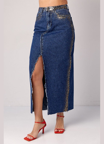 Синяя повседневная, вечерний однотонная длинная джинсовая юбка с леопардовым напылением Liton