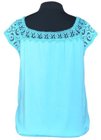 Голубая блузка женская летняя вискозная с коротким рукавом и кружевом голубой free size No Brand