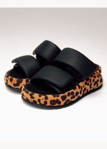 Черные шлепанцы на платформе черный леопард замша кожа Prima d'Arte