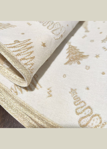 Гобеленова скатертина кругла бежева з золотистою ниткою новорічна святкова скатертина для круглого столу 260 Maystat (306812332)