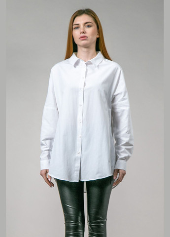 Белая классическая, повседневный, кэжуал рубашка однотонная CHICLY с длинным рукавом
