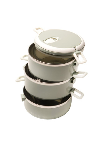 Ланч-бокс трехсекционный круглый из нержавеющей стали 1500 мл, серо-голубой Supretto (373394573)