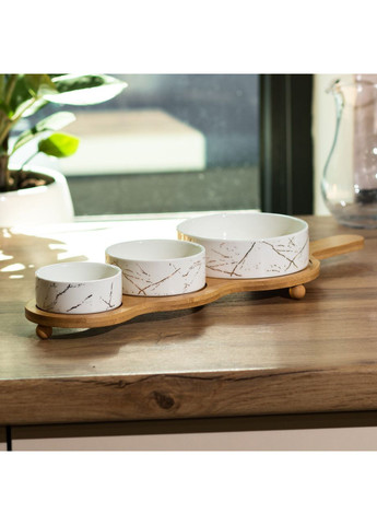 Набор для закусок фарфоровый 3 штуки на подставке менажница для сервировки закусок и соусов ProDobro (364192826)