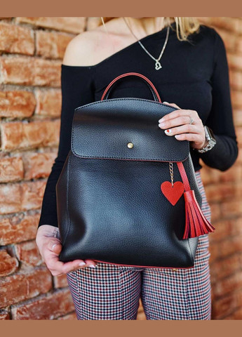 Молодіжний рюкзак-сумка з екошкіри для дівчат «Серце» чорний з червоним WeLassie (298566906)