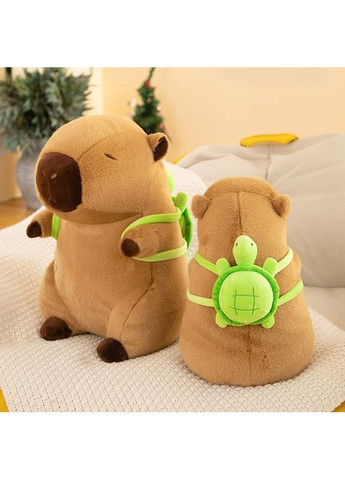 Плюшева Капібара зі знімним рюкзаком черепахою на спині, коричнева крапібара, що сидить, 32 см No Brand (372467423)