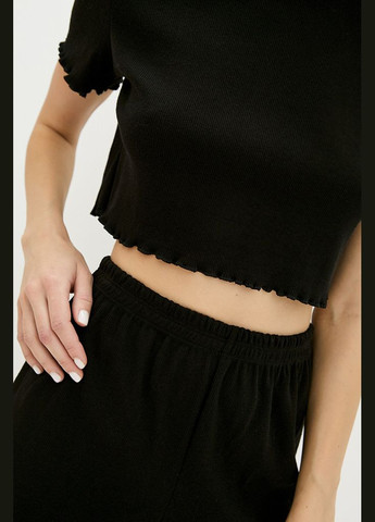 Чорна чорна піжама з шортами в рубчик kari shop atelier (171pj-2-bl) Ova Ova Brand