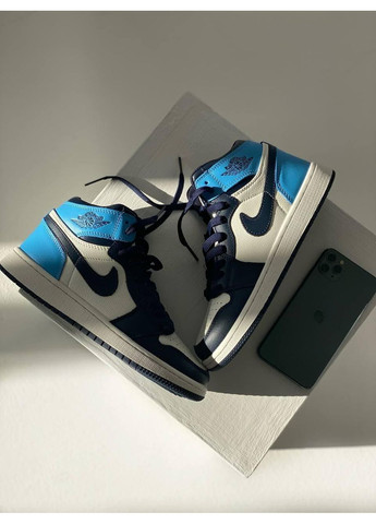 Белые демисезонные кроссовки мужские nike air jordan 1 retro high patent blue toe найк аир джордан No Brand
