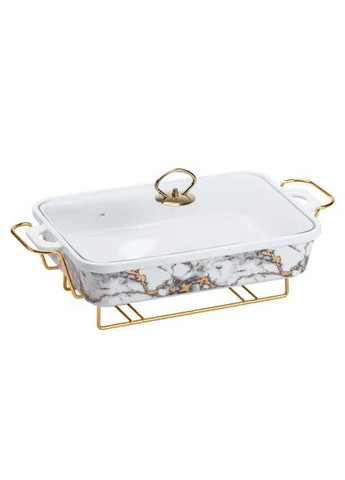 Настольная мармитница 2 литра мармит прямоугольный фарфоровый 40х23х11 см для вторых блюд Мрамор HP1033 Yiwu (370974845)