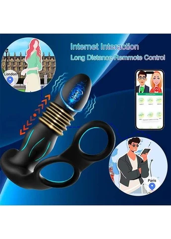 Смарт анальный вибратор, массажер простаты с эрекционными кольцами на пенисе и поступательными движениями No Brand (366892095)