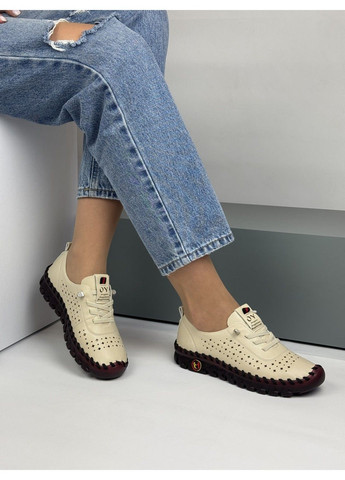 Бежевые 368 мокасины бежевые кожаные с перфорацией VIKA