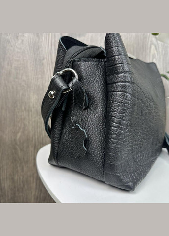 Жіноча шкіряна сумка-пептилія чорна, сумочка з натуральної шкіри крокодила тиснення чорний No Brand (334729601)
