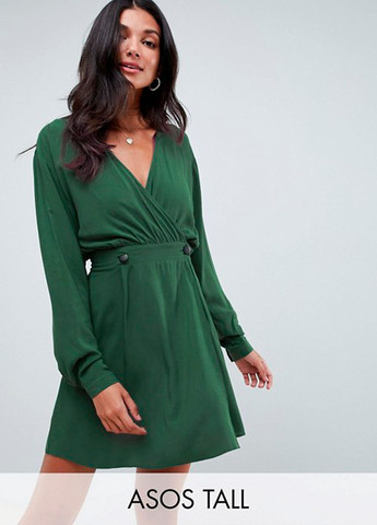 Зеленое кэжуал зеленое мини платье на запах Asos однотонное