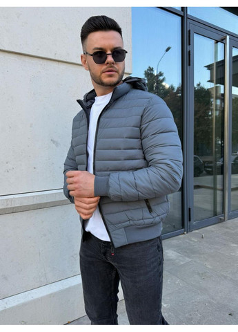 Сіра демісезонна куртка чоловіча весняно-осіння з капюшоном Vakko