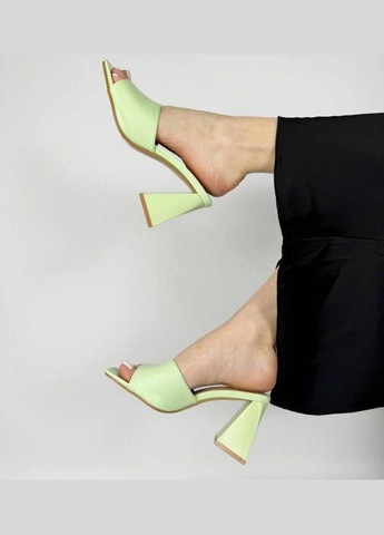 Зеленые женские кожаные сабо на каблуке 1562 зеленые Bashili