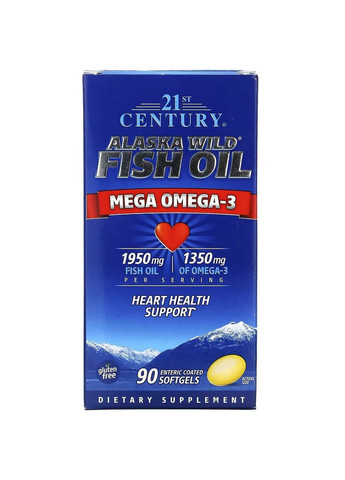 Жирные кислоты Alaska Wild Fish Oil Mega Omega-3, 90 капсул 21st Century (293477346)