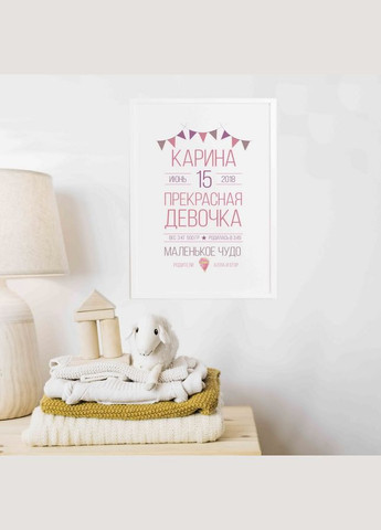 Постер метрика "Baby party" персонализированный (BDpl-46) LightPink BeriDari (293814485)