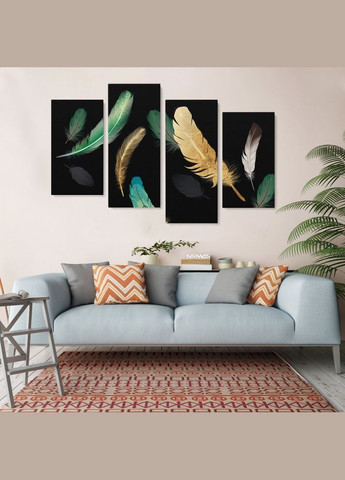 Модульная картина из четырех частей Перышки 129x90 см (MK412831) Malevich Store (333338992)