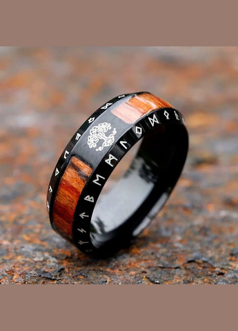 Мужское перстень древнее Титановое черное кольцо с защитными рунами, Деревом Жизни и красным деревом размер 21 Fashion Jewelry (291413271)