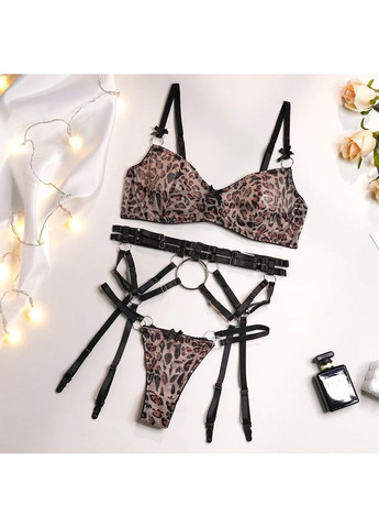 Коричневий демісезонний мереживний комплект із поясом. комплект жіночої білизни мереживний із поясом і гартерами, спокусливий комплект, спідня білизна No Brand