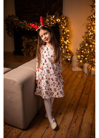 Молочна утеплена сукня для дівчинки прямого крою з зимовим принтом hc (h001-6004-024) Носи своє (369970969)